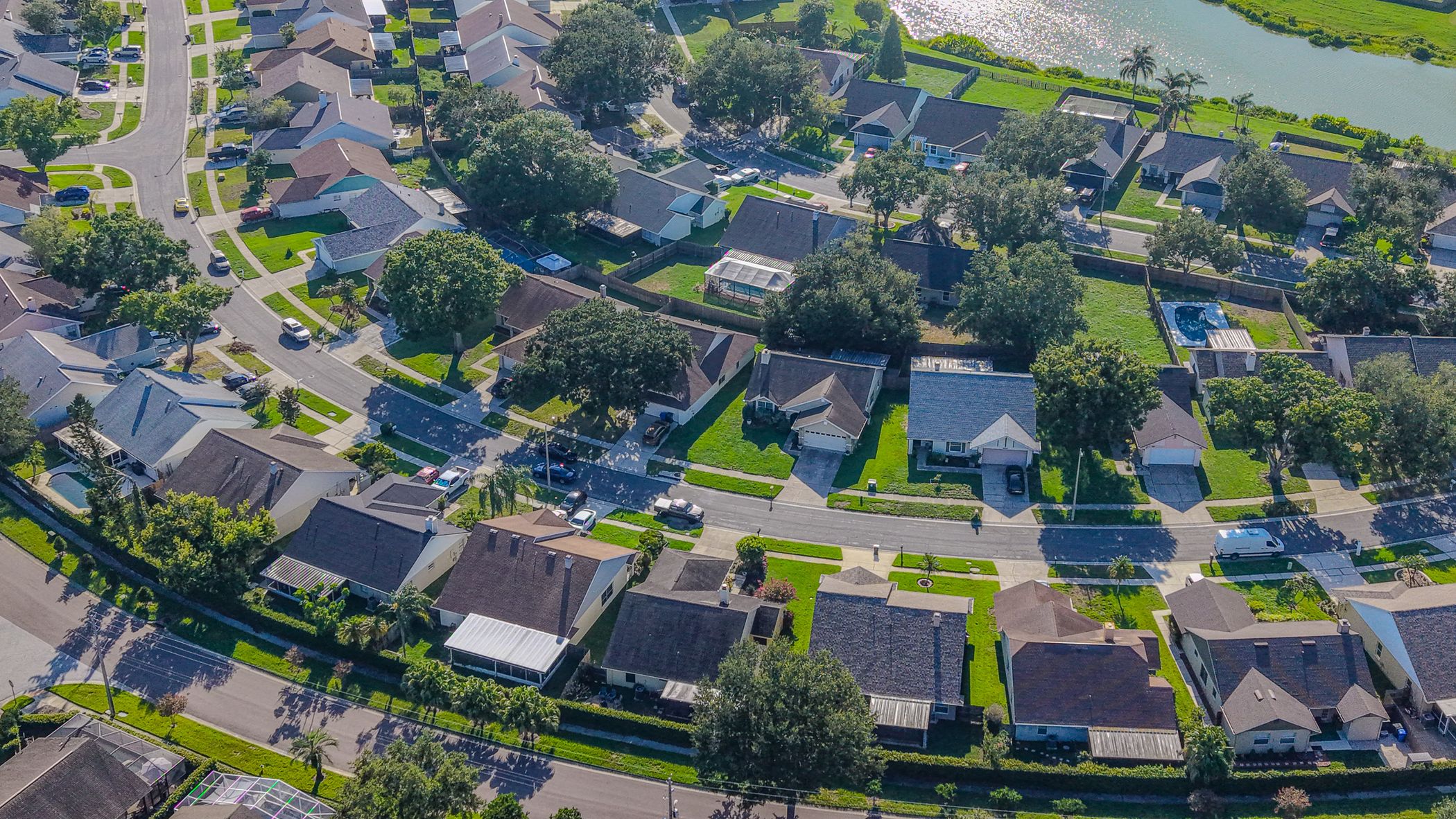 Aerial view of a Tampa Bay residential neighborhood