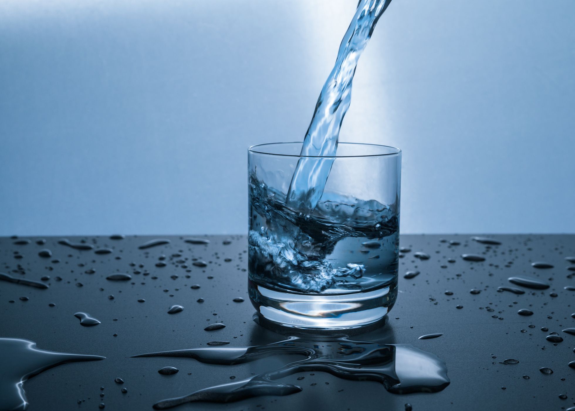 Glass of clean well water